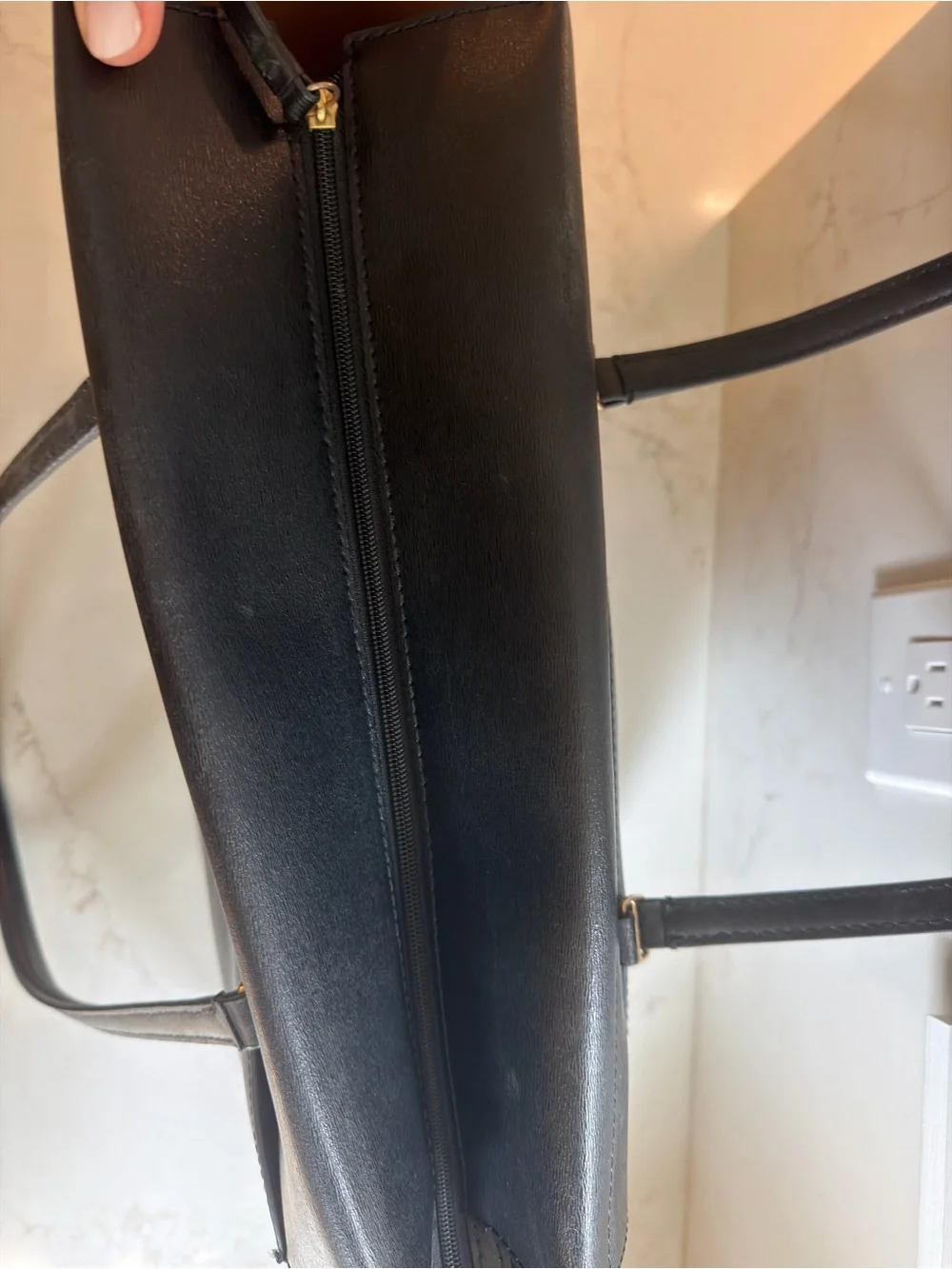 Tory Burch Black Leather Tote with Gold Logo